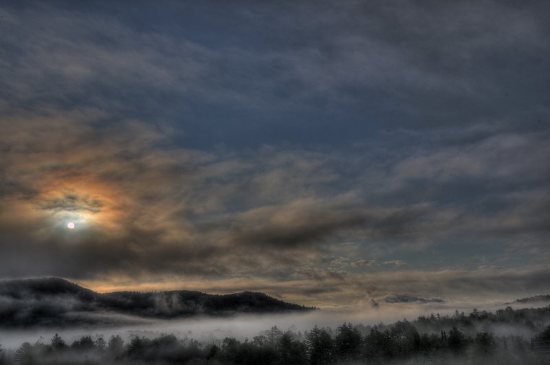 Dawn near Walkers Mountain.jpg :: Mist, valley, tree, and sun dreamed this vision for me one early morning in Maine.