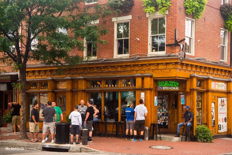 Beer and Tomatoes Please (DLM_20140802_035_0151_lgweb).jpg :: Max's Bar at Fells Point, across the street from the Farmer's Market.  The warm wood entrance looked so inviting compared to the steel and brick industry surrounding it.