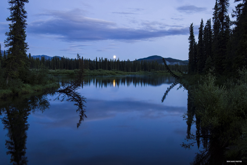 Altin BC Canada -  Moonrise(1).jpg :: After a beautiful day of driving the moon rose to show its reflection on a calm lake in Altin British Columbia, Canada.