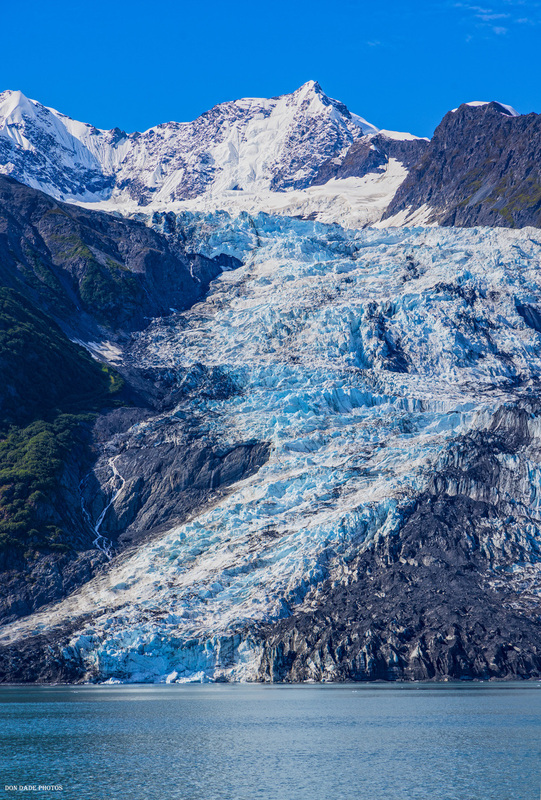 Wellesley Glacier.jpg :: The Wellesley Glacier located on the north side of the College Fjord in the Prince William Sound is a sight to behold.  We were very fortunate to be able to view this majestic glacier on a clear day.  To hear the ice fracking and the sound of the waterfall flowing is amazing.