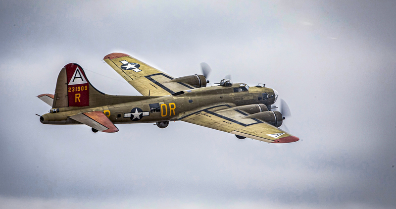 Collings Foundation B-17 airborne May 2019 Santa Ana Ca 005A.jpg :: Collings Foundation B-17 Nine-o-Nine airborne at lyon air musuem in may 2019