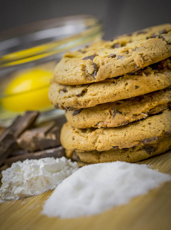 Stack of chocolate chip cookies surrounded by ingredients 001.jpg :: Stack of Chocolate Chip Cookies with Ingredients