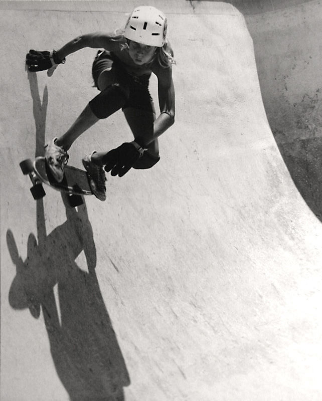 BW - Skateboarder.jpg :: Taken about 1979-ish, this little Dude would be a Dad by now. Shot with a 4x5 camera on B&W film and published in the Santa Barbara News-Press. The kids were skateboarding in swimming pools of houses in the Sanata Barbara hills that had been burned during one of the fires fueled by the Santa Ana winds that hit the area every fall.
