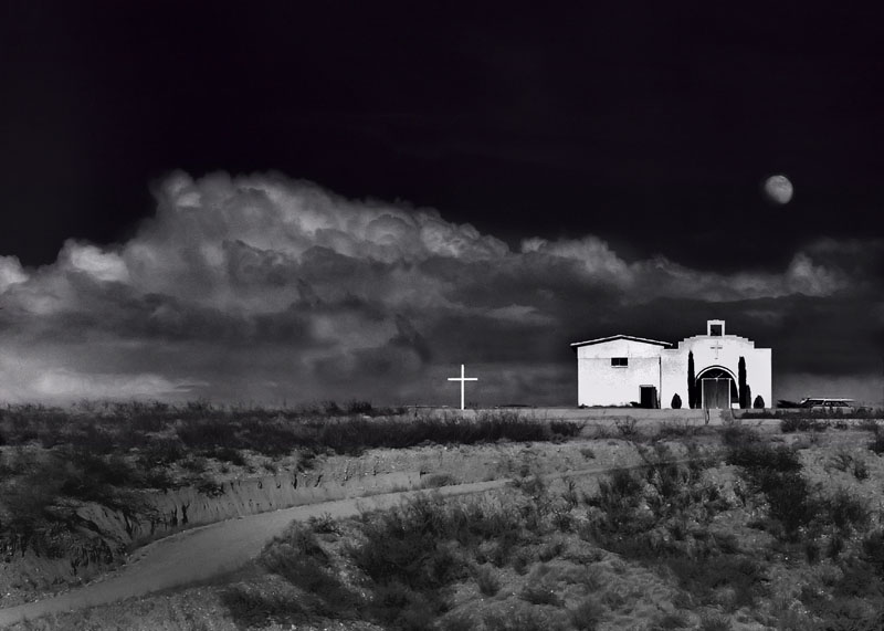 Church - Sierra Vista.jpg :: This image was made with a 4x5 view camera using B&W film and using a polarizing filter. The church is located just outside of Sierra Vista, AZ.