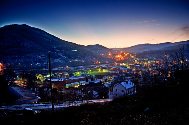 Clifton Forge Twilight.jpg :: This was shot near the intersection of Upton and Pine Street. It's a three shot pano with some special treatment to keep detail in the sky and in the town.