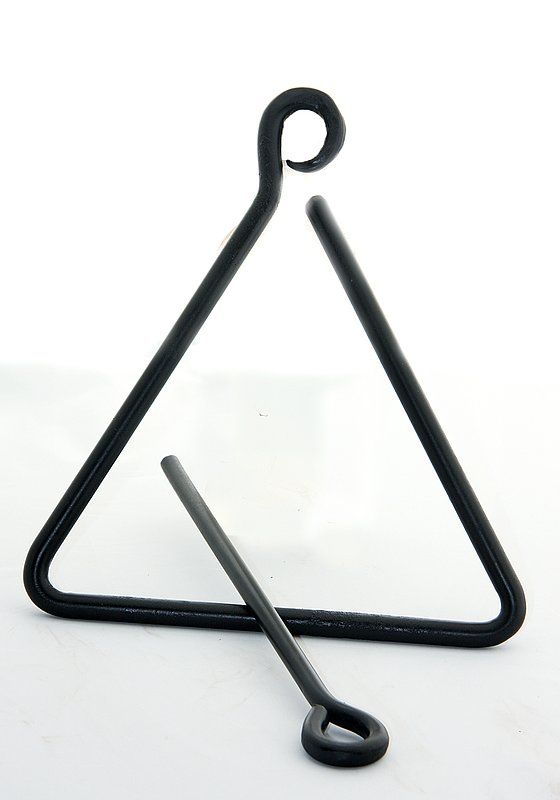 Dinner Chime.jpg :: $15.00 - This classic dinner chime can be made in several sizes to suit your needs. The  triangle can be hung from any location and the clapper is made to slip over the triangle for convenient storage. It'll bring 'em running at dinnertime! Available in 6\