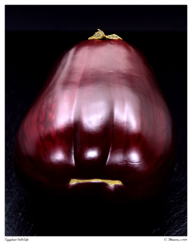 Eggplant - The Mother Ship.jpg :: I love this eggplant! It's absolutely sensuous in a Rubenesque sort of way with it's voluptuous curves and rich colors. But what really intrigues me is the light emanating from the seam at the bottom. It reminds me of the light coming from the Mother Ship in \