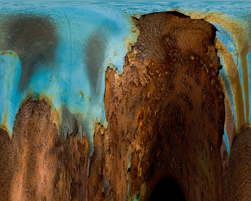 Paint Flow Abstract.jpg :: The paint and rust flow isn't quite this exaggerated. I used some filtration to create the water fall effect. It makes an interesting color study. Who would've thought that the color of the paint would have gone so well with the years of rust.