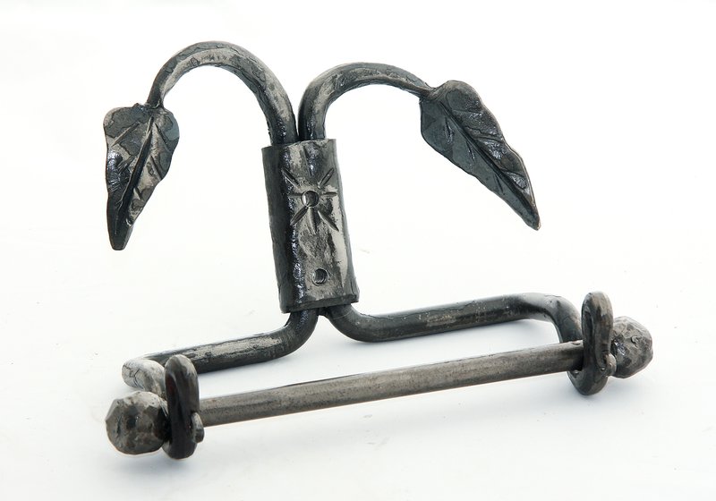 Paper Holder.jpg :: $50.00 - For out-house or in-house use, this TP holder will add elegance and functionality to any bathroom facility. Perfect for the hunting camp. Mounted with screws at the centerplate. This piece is approx 6\