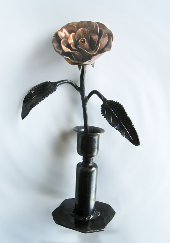 Rose - Copper.jpg :: Rose and vase completed in June 2009. Stem and base in steel, flower in copper.