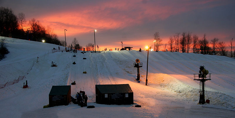 Winterplace Sunset.jpg :: Winterplace in West Virginia. Mid week and not many people on the tube run. But the snow was packed and the lines were short. Great tubing conditions!