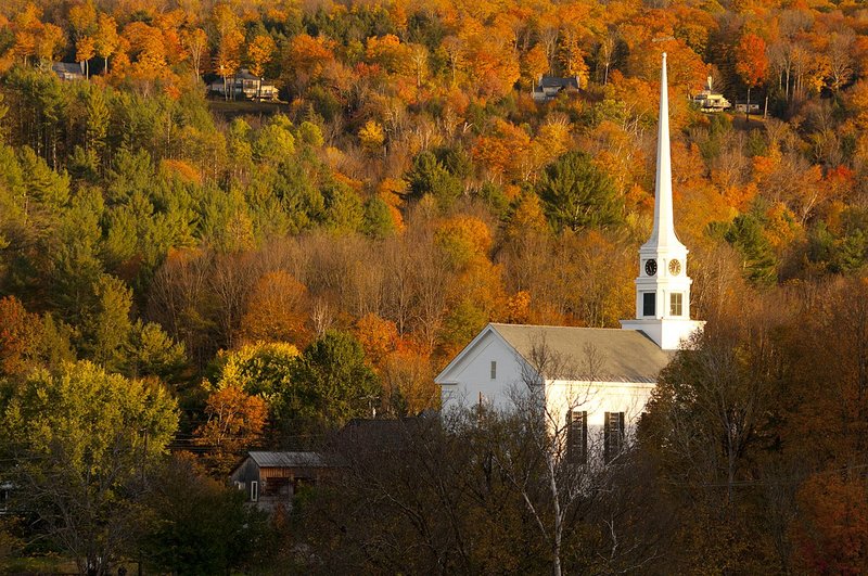 Church Steeple and Fall Colors Stowe Vermont (VT-74975).jpg