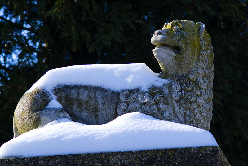 AssyrianLion_Redframe.jpg :: An Assyrian Lion near the Chinese Maze Garden, Allerton Park and Retreat Center 