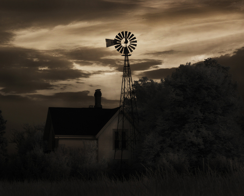 MonticelloWindmill1_Redframe.jpg :: Sunset on the Farmstead, Piatt County, Illinois