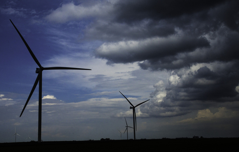 SummerTurbine1Redframe.jpg :: Wind Turbines and Approaching Storm