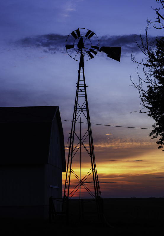 SunriseWindmill2_Redframe.jpg :: Sunrise on the Farm, Piatt County, Illinois