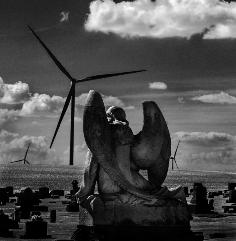 TurbineAngel_Redframe.jpg :: Angel looking at the Wind Turbines