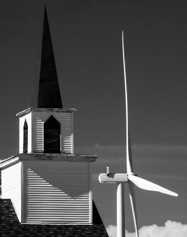 TurbineChurch_Redframe.jpg :: The Church and Wind Turbine at Fairview Cemetery