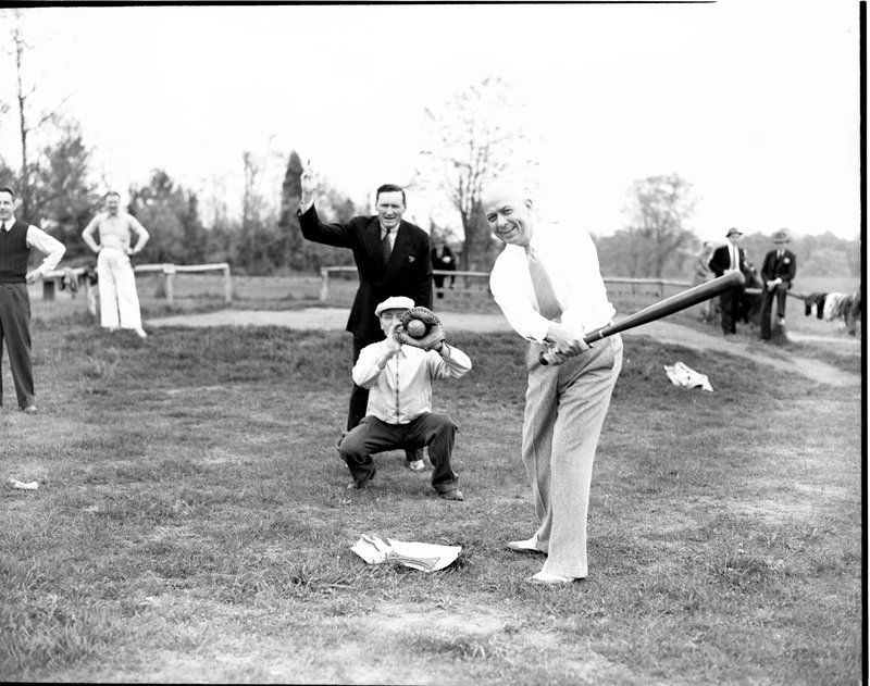 A254LionRotaryDay-BatterDrWhittlesey-CatcherSWBogleyBkofBeth-UmpWalterFJohnsonWashSenator1940.jpg :: BETHESDA CHEVY CHASE BASEBALL LIONS CLUB VS ROTARY CLUB@ 1940,DR WHITTESY, BATTER, AND S. WALTER BOGLEY,CATCHER