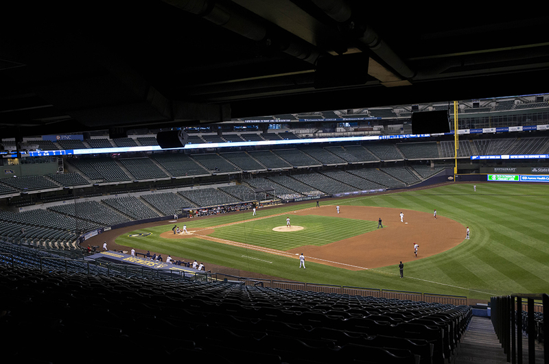 20200808_0517web.jpg :: August 8, 2020: A view from inside Miller park during the Major League Baseball game between the Milwaukee Brewers and the Cincinnati Reds at Miller Park in Milwaukee, WI. John Fisher/CSM