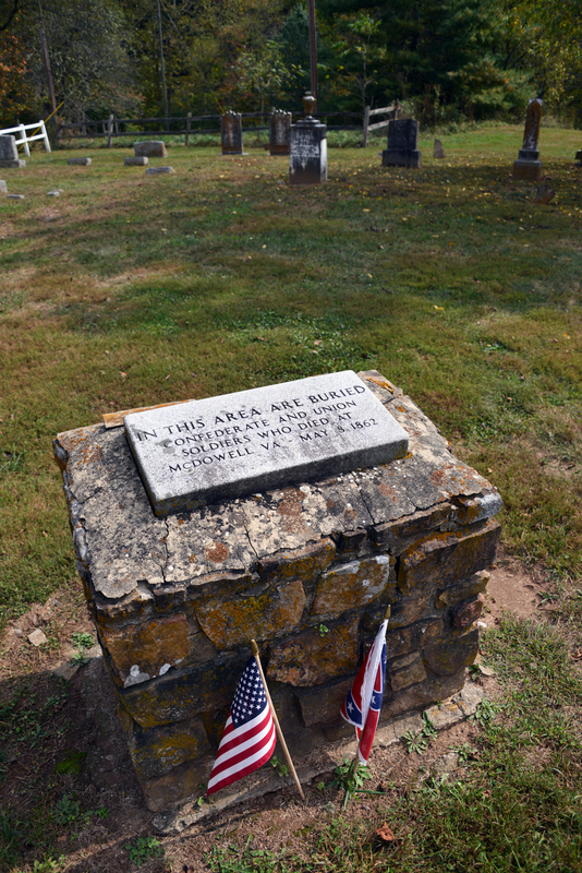 United in Sleep.jpg :: Stonewall Jackson's first victory in his Valley Campaign was held in the small town of McDowell,VA.,Union and Confederate soldiers who fought against each other May 8,1862 and lost their lives now lie in sleep together and are honored by this monument. The battlefield remains much as it was in 1862.