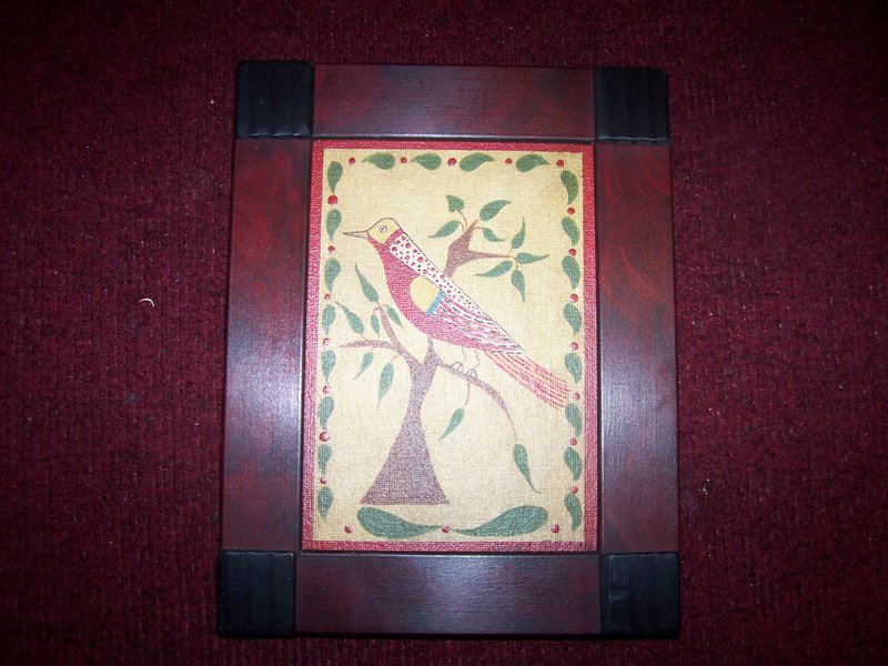 100_1608.jpg :: Original folk art painting in hand grained frame 7x9  $95.00