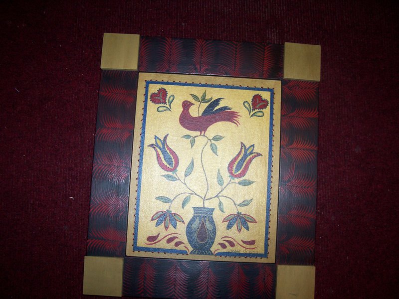 100_1613.jpg :: Original folk art painting in grain painted frame $95.00