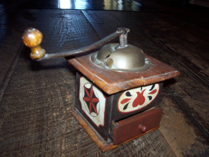 100_1771.jpg :: Antique coffee grinder with Dutch decoration $95.00