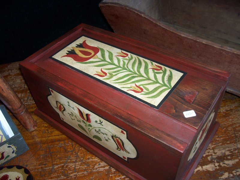 sold..13.jpg :: Slide lid candle box with handpainted dutch tulip design. $145.00