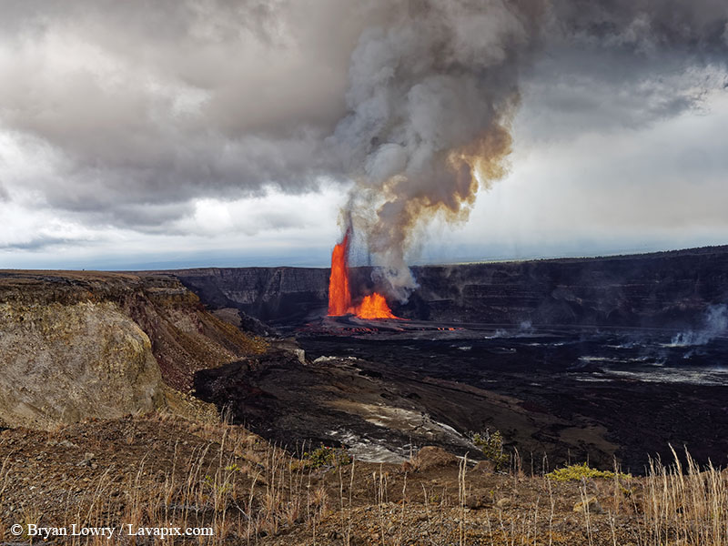 _BJL7773 - 32625 G9.jpg :: The white-tailed tropicbird, also known as Koa?'e kea in Hawaiian, is a seabird that breeds on tropical islands and lives in the crater walls of Kilauea volcanoes' Halemaumau Vent.
Adults have a 3' wingspan.
Episode 15 eruption Lava fountain, Kilauea volcano, Hawaii Volcanoes National Park, The Big Island of Hawaii. 3-26-25