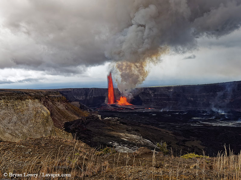 _BJL7777 - 32625 G9.jpg :: The white-tailed tropicbird, also known as Koa?'e kea in Hawaiian, is a seabird that breeds on tropical islands and lives in the crater walls of Kilauea volcanoes' Halemaumau Vent.
Adults have a 3' wingspan.
Episode 15 eruption Lava fountain, Kilauea volcano, Hawaii Volcanoes National Park, The Big Island of Hawaii. 3-26-25