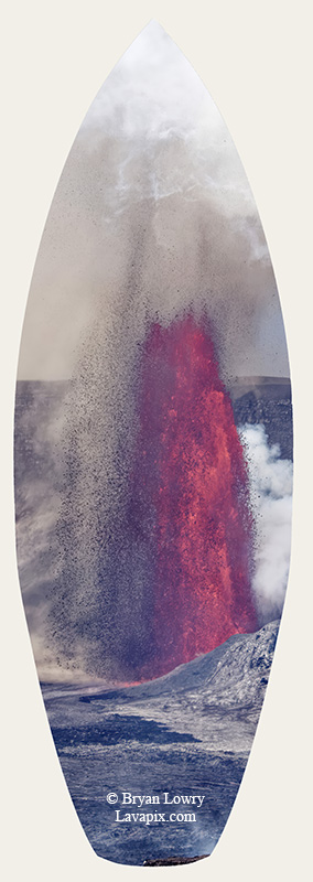 Episode 14-G9-7533s_31925.jpg :: Episode 14 eruption, Lava fountain, Kilauea volcano, Hawaii Volcanoes National Park, The Big Island of Hawaii. 3-19-20-2025

Printed in the shape of a surfboard