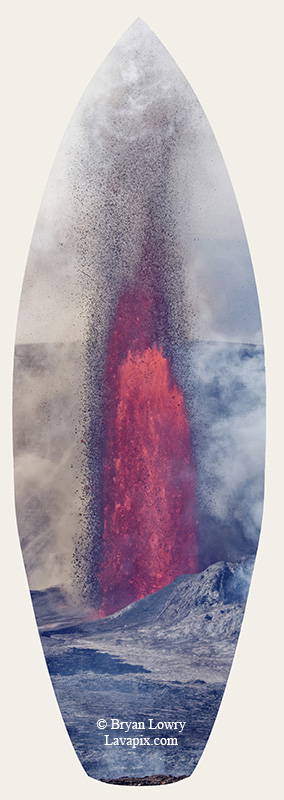 Episode 14-G9-7540s_31925.jpg :: Episode 14 eruption, Lava fountain, Kilauea volcano, Hawaii Volcanoes National Park, The Big Island of Hawaii. 3-19-20-2025

Printed in the shape of a surfboard