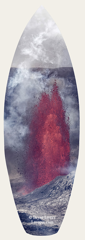 Episode 14-G9-7580s_31925.jpg :: Episode 14 eruption, Lava fountain, Kilauea volcano, Hawaii Volcanoes National Park, The Big Island of Hawaii. 3-19-20-2025

Printed in the shape of a surfboard