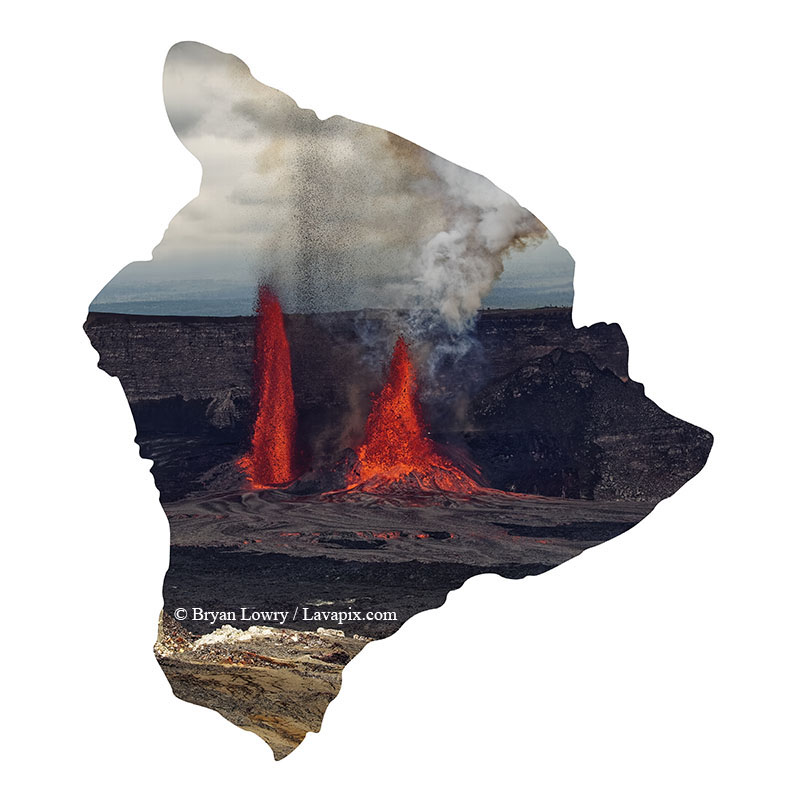 Episode 15_BJL7689 Bird_Big Island.jpg :: The white-tailed tropicbird, also known as Koa'e kea in Hawaiian, is a seabird that breeds on tropical islands and lives in the crater walls of Kilauea Volcano's Halemaumau Vent.
Adults have a 3-foot wingspan.
Episode 15 eruption, Lava fountain, Kilauea volcano, Hawaii Volcanoes National Park, The Big Island of Hawaii. 3-26-25

?Printed in the shape of The Big Island of Hawaii
