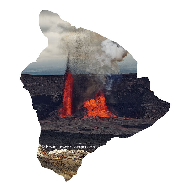 Episode 15_BJL7691 Bird_Big Island.jpg :: The white-tailed tropicbird, also known as Koa'e kea in Hawaiian, is a seabird that breeds on tropical islands and lives in the crater walls of Kilauea Volcano's Halemaumau Vent.
Adults have a 3-foot wingspan.
Episode 15 eruption, Lava fountain, Kilauea volcano, Hawaii Volcanoes National Park, The Big Island of Hawaii. 3-26-25

?Printed in the shape of The Big Island of Hawaii
