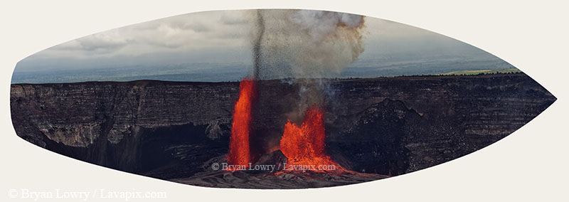 Episode 15_BJL7694s-3H Birds.jpg :: The white-tailed tropicbird, also known as Koa'e kea in Hawaiian, is a seabird that breeds on tropical islands and lives in the crater walls of Kilauea Volcano's Halemaumau Vent.
Adults have a 3-foot wingspan.
Episode 15 eruption, Lava fountain, Kilauea volcano, Hawaii Volcanoes National Park, The Big Island of Hawaii. 3-26-25

?Printed in the shape of a surfboard