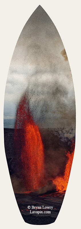 Episode 15_BJL7699s Bird.jpg :: The white-tailed tropicbird, also known as Koa'e kea in Hawaiian, is a seabird that breeds on tropical islands and lives in the crater walls of Kilauea Volcano's Halemaumau Vent.
Adults have a 3-foot wingspan.
Episode 15 eruption, Lava fountain, Kilauea volcano, Hawaii Volcanoes National Park, The Big Island of Hawaii. 3-26-25

?Printed in the shape of a surfboard