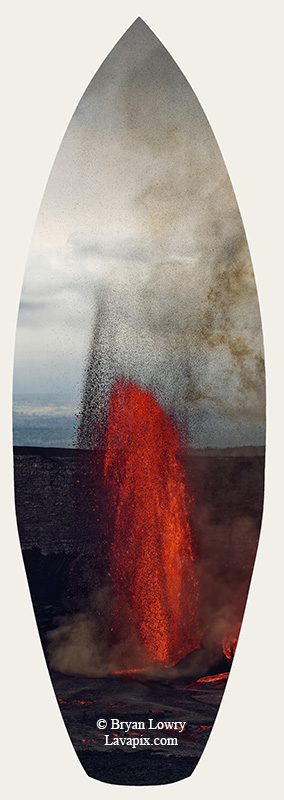 Episode 15_BJL7702s Bird.jpg :: The white-tailed tropicbird, also known as Koa'e kea in Hawaiian, is a seabird that breeds on tropical islands and lives in the crater walls of Kilauea Volcano's Halemaumau Vent.
Adults have a 3-foot wingspan.
Episode 15 eruption, Lava fountain, Kilauea volcano, Hawaii Volcanoes National Park, The Big Island of Hawaii. 3-26-25

?Printed in the shape of a surfboard