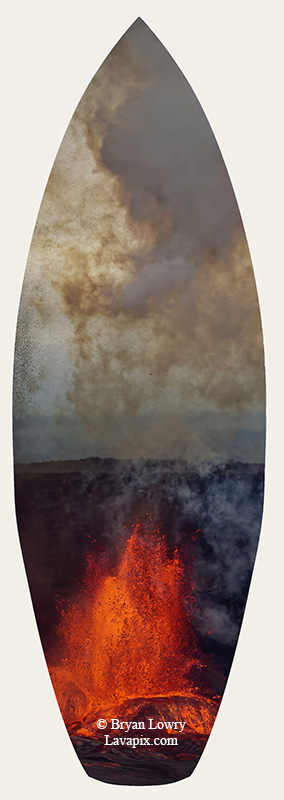 Episode 15_BJL7718s-2.jpg :: The white-tailed tropicbird, also known as Koa'e kea in Hawaiian, is a seabird that breeds on tropical islands and lives in the crater walls of Kilauea Volcano's Halemaumau Vent.
Adults have a 3-foot wingspan.
Episode 15 eruption, Lava fountain, Kilauea volcano, Hawaii Volcanoes National Park, The Big Island of Hawaii. 3-26-25

?Printed in the shape of a surfboard