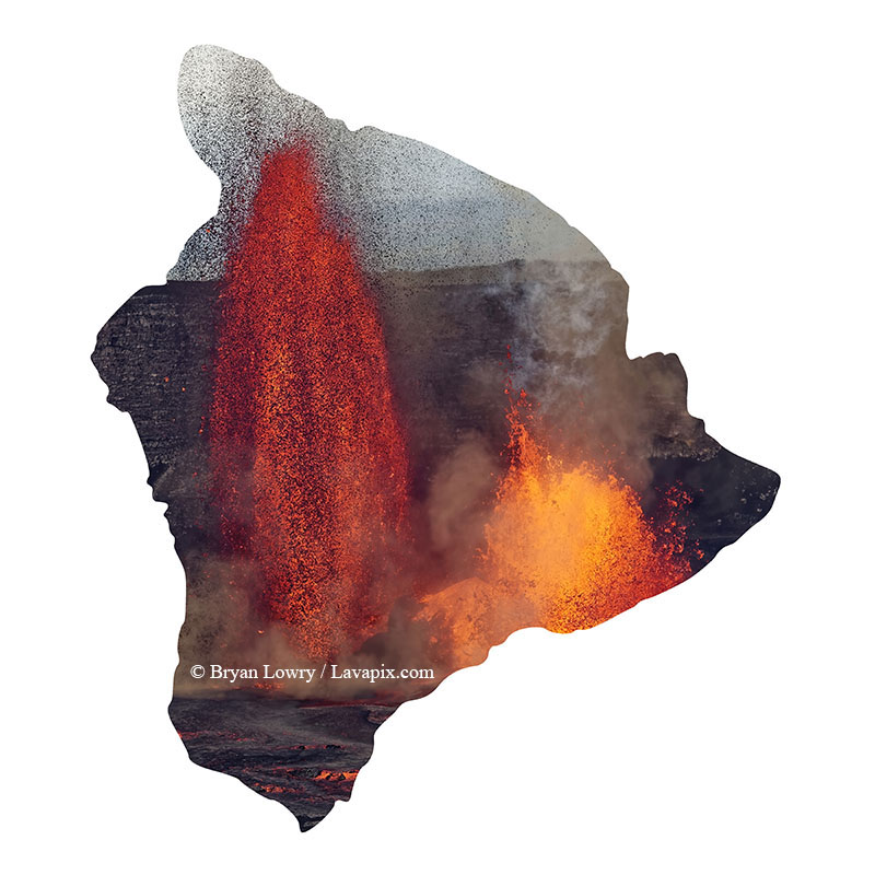 Episode 15_BJL7729 Big Island.jpg :: The white-tailed tropicbird, also known as Koa'e kea in Hawaiian, is a seabird that breeds on tropical islands and lives in the crater walls of Kilauea Volcano's Halemaumau Vent.
Adults have a 3-foot wingspan.
Episode 15 eruption, Lava fountain, Kilauea volcano, Hawaii Volcanoes National Park, The Big Island of Hawaii. 3-26-25

?Printed in the shape of The Big Island of Hawaii
