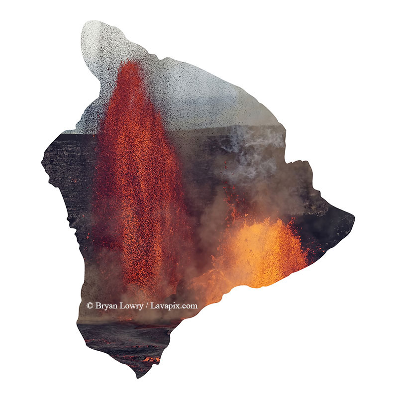 Episode 15_BJL7730 Big Island.jpg :: The white-tailed tropicbird, also known as Koa'e kea in Hawaiian, is a seabird that breeds on tropical islands and lives in the crater walls of Kilauea Volcano's Halemaumau Vent.
Adults have a 3-foot wingspan.
Episode 15 eruption, Lava fountain, Kilauea volcano, Hawaii Volcanoes National Park, The Big Island of Hawaii. 3-26-25

?Printed in the shape of The Big Island of Hawaii
