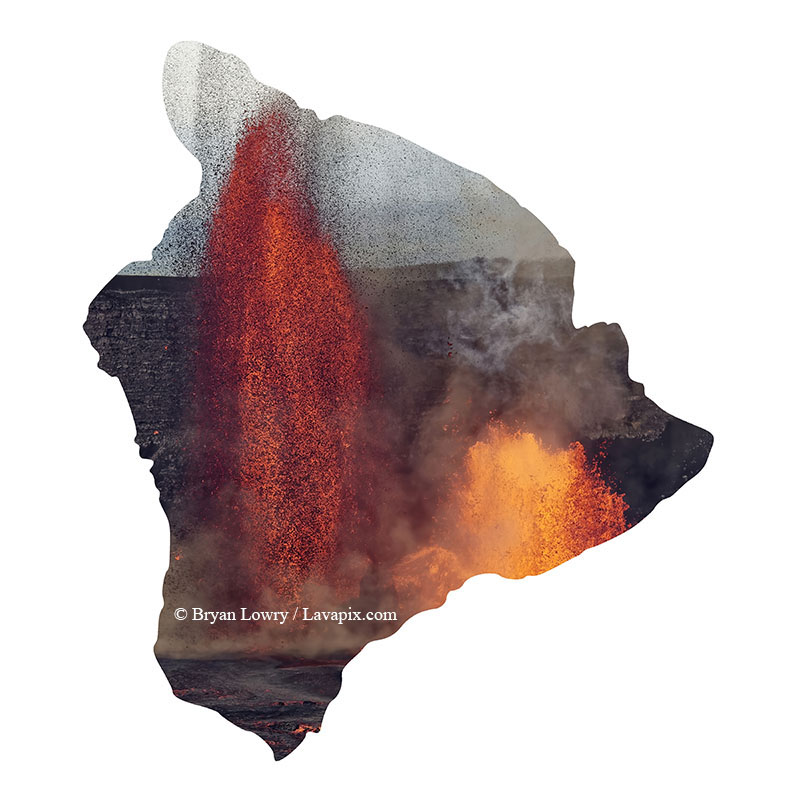 Episode 15_BJL7731 Big Island.jpg :: The white-tailed tropicbird, also known as Koa'e kea in Hawaiian, is a seabird that breeds on tropical islands and lives in the crater walls of Kilauea Volcano's Halemaumau Vent.
Adults have a 3-foot wingspan.
Episode 15 eruption, Lava fountain, Kilauea volcano, Hawaii Volcanoes National Park, The Big Island of Hawaii. 3-26-25

?Printed in the shape of The Big Island of Hawaii
