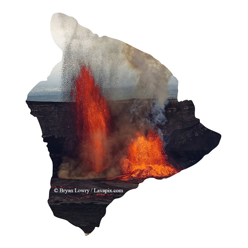 Episode 15_BJL7732 Big Island.jpg :: The white-tailed tropicbird, also known as Koa'e kea in Hawaiian, is a seabird that breeds on tropical islands and lives in the crater walls of Kilauea Volcano's Halemaumau Vent.
Adults have a 3-foot wingspan.
Episode 15 eruption, Lava fountain, Kilauea volcano, Hawaii Volcanoes National Park, The Big Island of Hawaii. 3-26-25

?Printed in the shape of The Big Island of Hawaii
