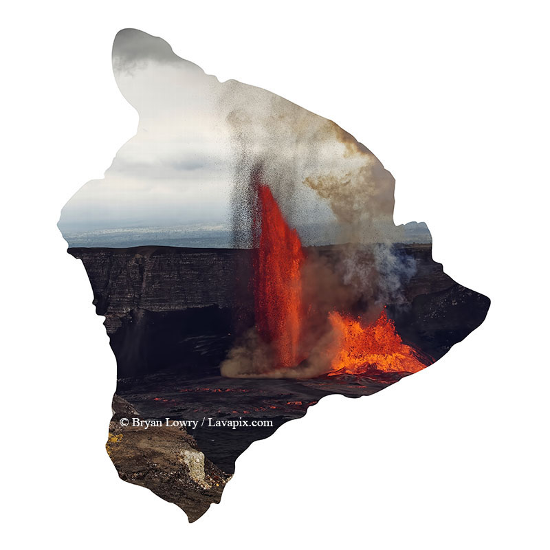 Episode 15_BJL7733 Bird_Big Island.jpg :: The white-tailed tropicbird, also known as Koa'e kea in Hawaiian, is a seabird that breeds on tropical islands and lives in the crater walls of Kilauea Volcano's Halemaumau Vent.
Adults have a 3-foot wingspan.
Episode 15 eruption, Lava fountain, Kilauea volcano, Hawaii Volcanoes National Park, The Big Island of Hawaii. 3-26-25

?Printed in the shape of The Big Island of Hawaii
