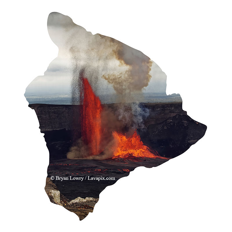 Episode 15_BJL7733-2 Bird_Big Island.jpg :: The white-tailed tropicbird, also known as Koa'e kea in Hawaiian, is a seabird that breeds on tropical islands and lives in the crater walls of Kilauea Volcano's Halemaumau Vent.
Adults have a 3-foot wingspan.
Episode 15 eruption, Lava fountain, Kilauea volcano, Hawaii Volcanoes National Park, The Big Island of Hawaii. 3-26-25

?Printed in the shape of The Big Island of Hawaii
