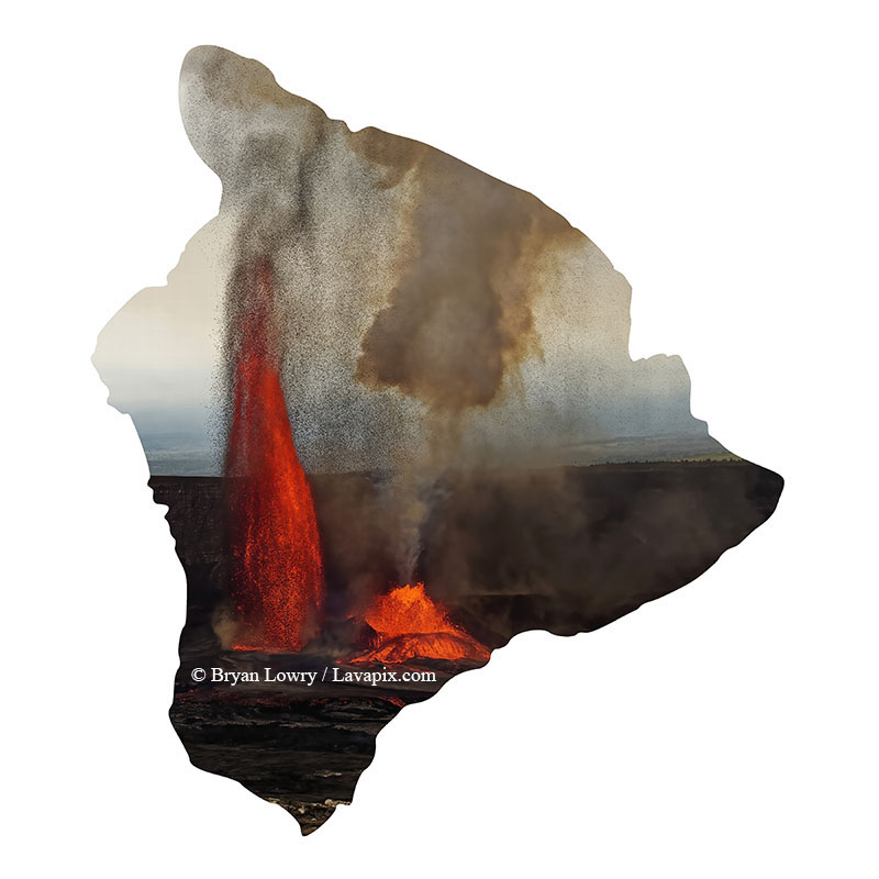 Episode 15_BJL7739 Bird_Big Island.jpg :: The white-tailed tropicbird, also known as Koa'e kea in Hawaiian, is a seabird that breeds on tropical islands and lives in the crater walls of Kilauea Volcano's Halemaumau Vent.
Adults have a 3-foot wingspan.
Episode 15 eruption, Lava fountain, Kilauea volcano, Hawaii Volcanoes National Park, The Big Island of Hawaii. 3-26-25

?Printed in the shape of The Big Island of Hawaii
