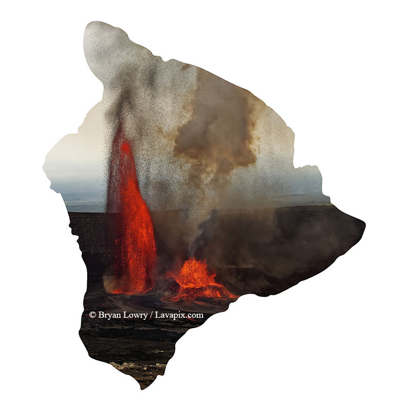 Episode 15_BJL7741 Bird_Big Island.jpg :: The white-tailed tropicbird, also known as Koa'e kea in Hawaiian, is a seabird that breeds on tropical islands and lives in the crater walls of Kilauea Volcano's Halemaumau Vent.
Adults have a 3-foot wingspan.
Episode 15 eruption, Lava fountain, Kilauea volcano, Hawaii Volcanoes National Park, The Big Island of Hawaii. 3-26-25

?Printed in the shape of The Big Island of Hawaii
