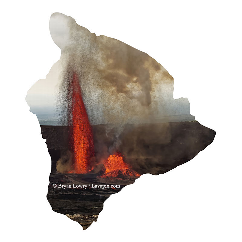 Episode 15_BJL7745 Bird_Big Island.jpg :: The white-tailed tropicbird, also known as Koa'e kea in Hawaiian, is a seabird that breeds on tropical islands and lives in the crater walls of Kilauea Volcano's Halemaumau Vent.
Adults have a 3-foot wingspan.
Episode 15 eruption, Lava fountain, Kilauea volcano, Hawaii Volcanoes National Park, The Big Island of Hawaii. 3-26-25

?Printed in the shape of The Big Island of Hawaii
