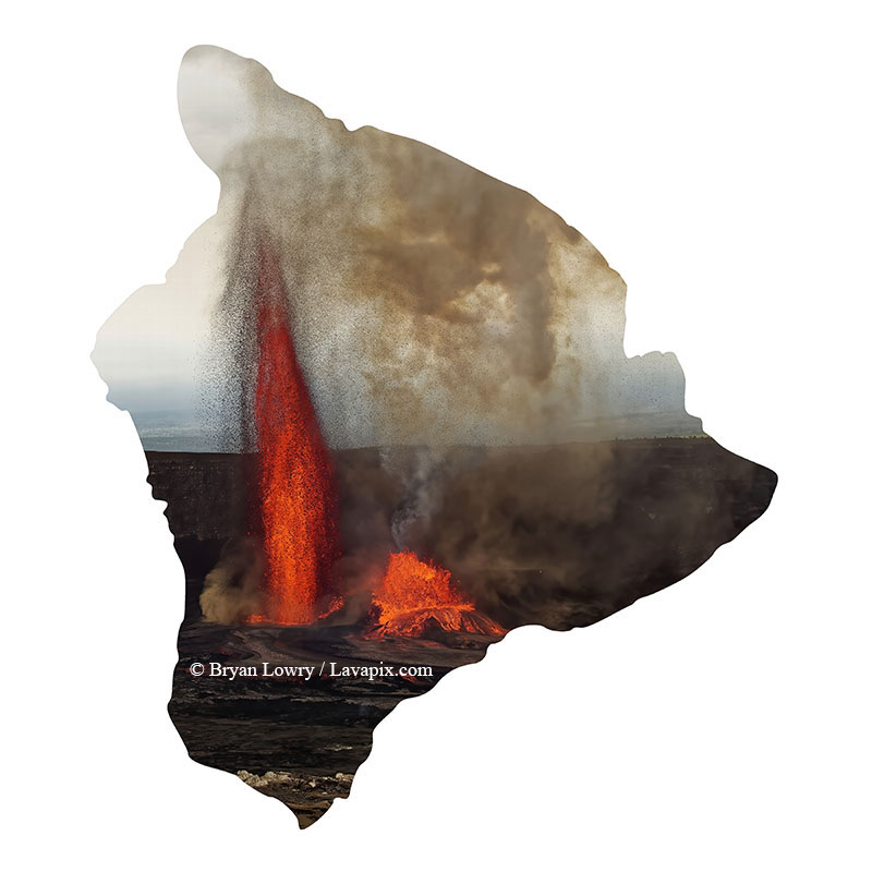 Episode 15_BJL7746 Bird_Big Island.jpg :: The white-tailed tropicbird, also known as Koa'e kea in Hawaiian, is a seabird that breeds on tropical islands and lives in the crater walls of Kilauea Volcano's Halemaumau Vent.
Adults have a 3-foot wingspan.
Episode 15 eruption, Lava fountain, Kilauea volcano, Hawaii Volcanoes National Park, The Big Island of Hawaii. 3-26-25

?Printed in the shape of The Big Island of Hawaii
